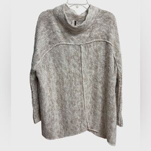 Free People Cowl Neck Marled Knit Sweater Women's Sz M Cream Tan Oversized *Flaw